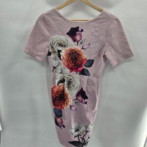 Asos Light Pink Floral Textured Back V-Neck Midi Dress Size 4